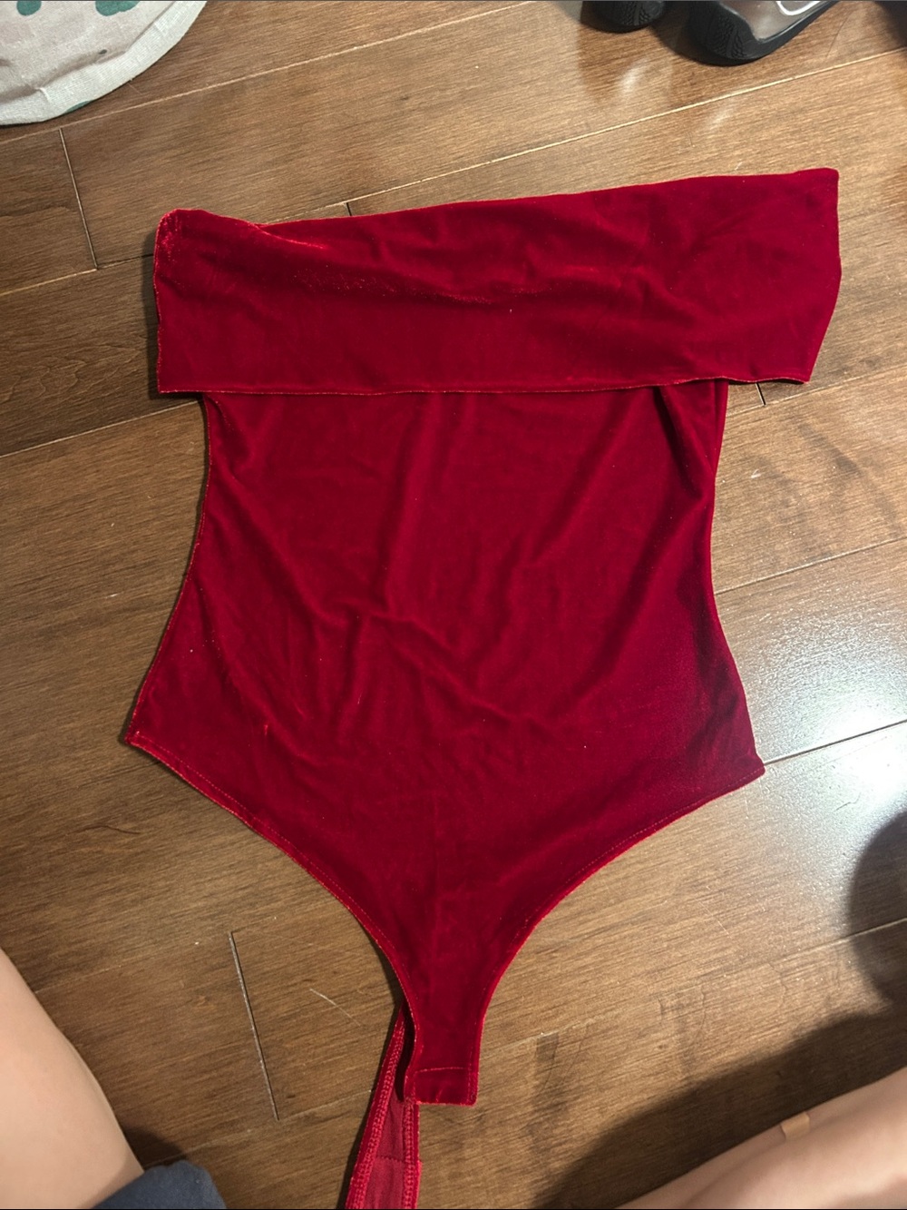 Mango Red Velvet Off-Shoulder One-Piece Bodysuit for Kids